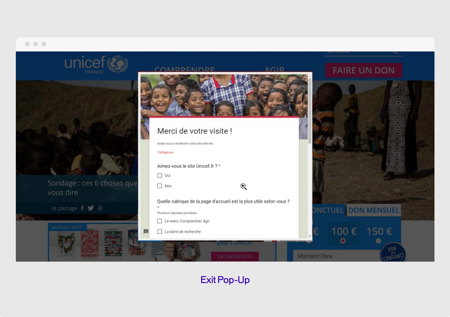 Unicef Exit Pop Up