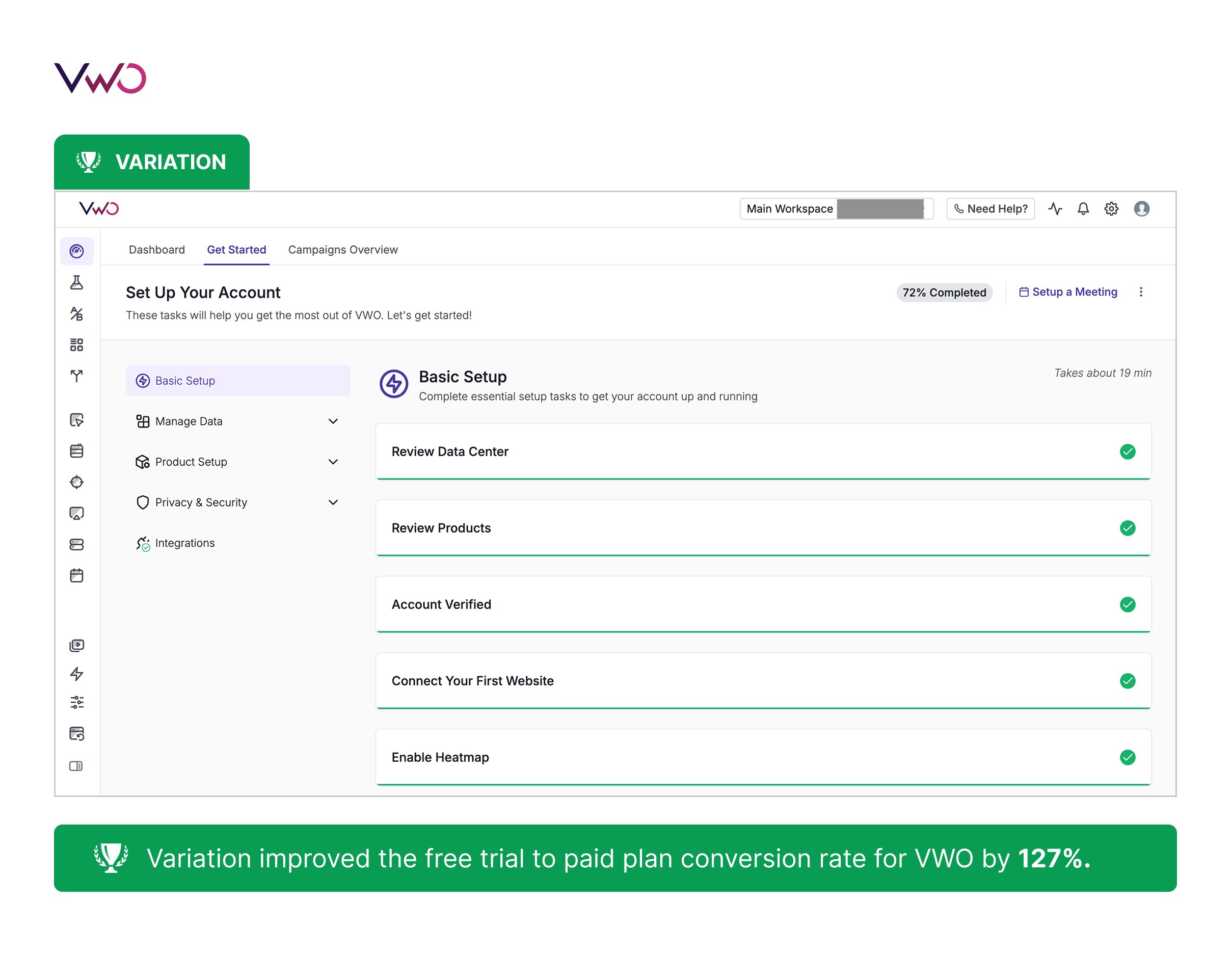 “Get Started” tab with checklist
