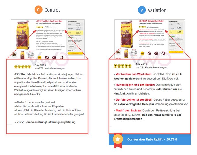 Control Vs Variation Of Test On Josera Website