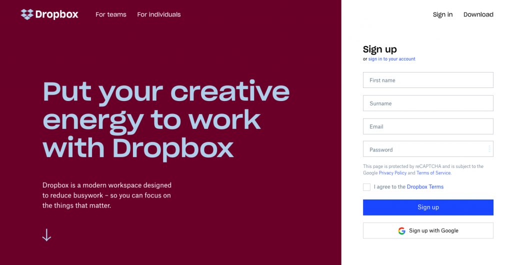 personalization on Dropbox's home page