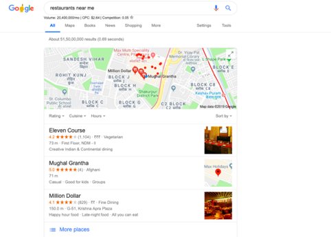 personalized results for Google local search pack