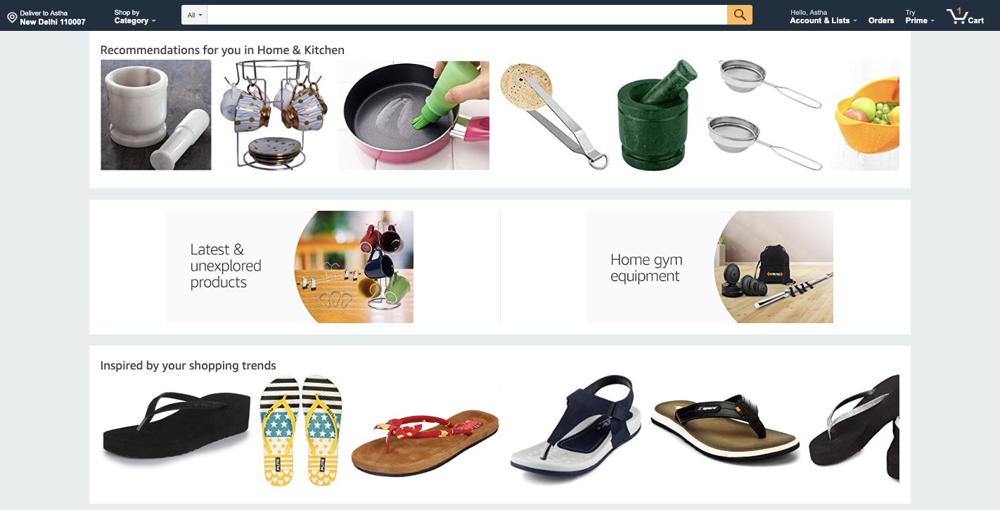 An example of personalization on Amazon.com's home page