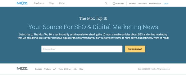 moz home page sign up form
