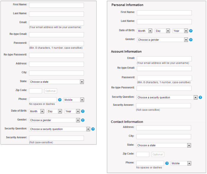 web forms with related information put together