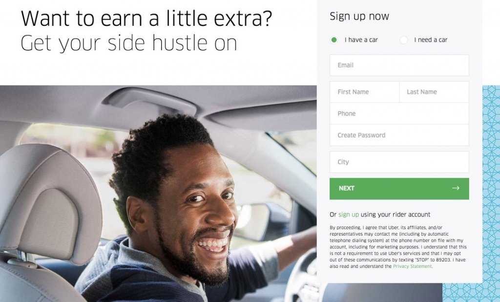 an example of multistep web form on Uber.com