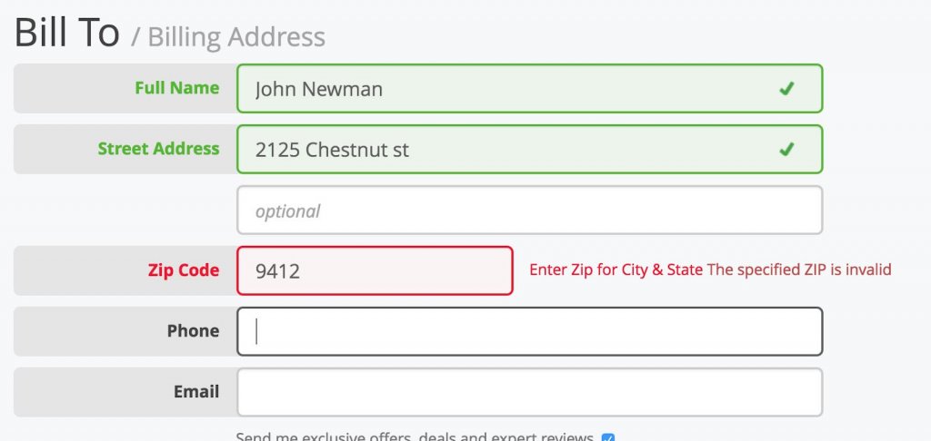 an example of real-time field validation on web forms