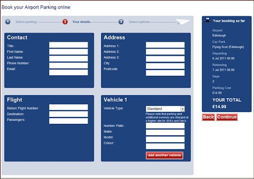 control version of A/B test on Booking.com's form page
