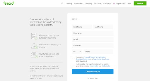etoro.com lead generation web form