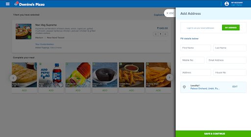 dominos ecommerce checkout web form