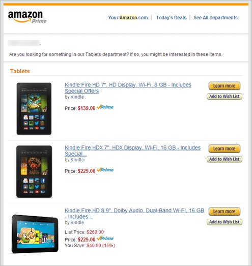 reminder email from Amazon to complete purchase