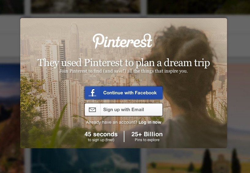 captura de pantalla del copy de la landing page de Pinterest