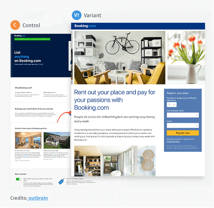 booking.com control vs variation