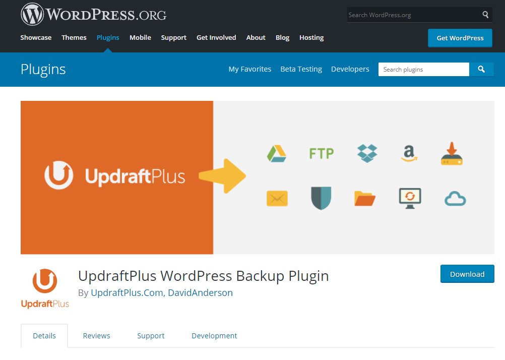 Screenshot der Plugins für UpdraftPlus