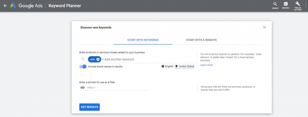 captura de pantalla de google keyword planner
