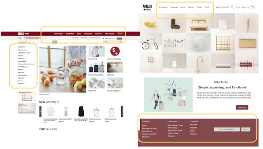 comparison of the original home page to the redesigned one