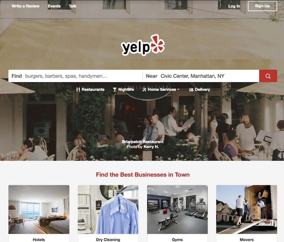 screenshot of location-based information on yelp.com