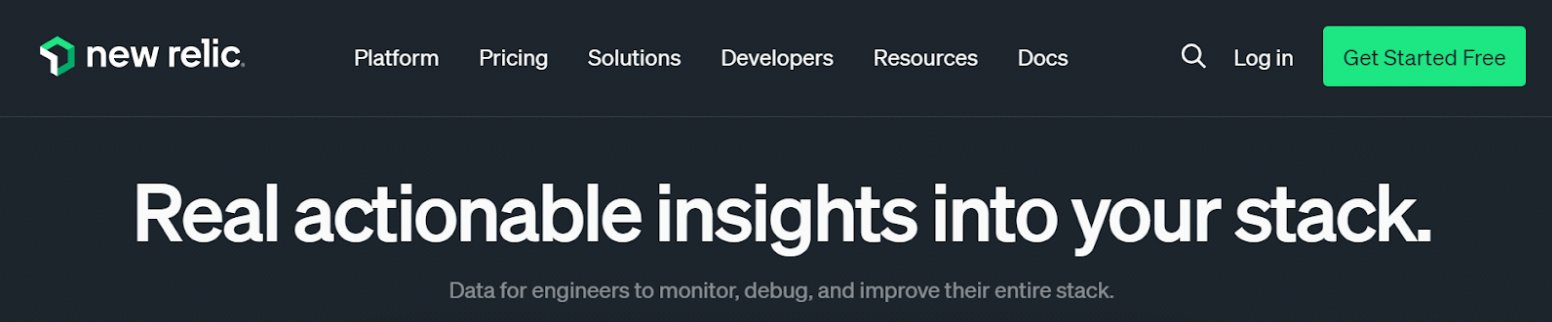 New Relic's homepage