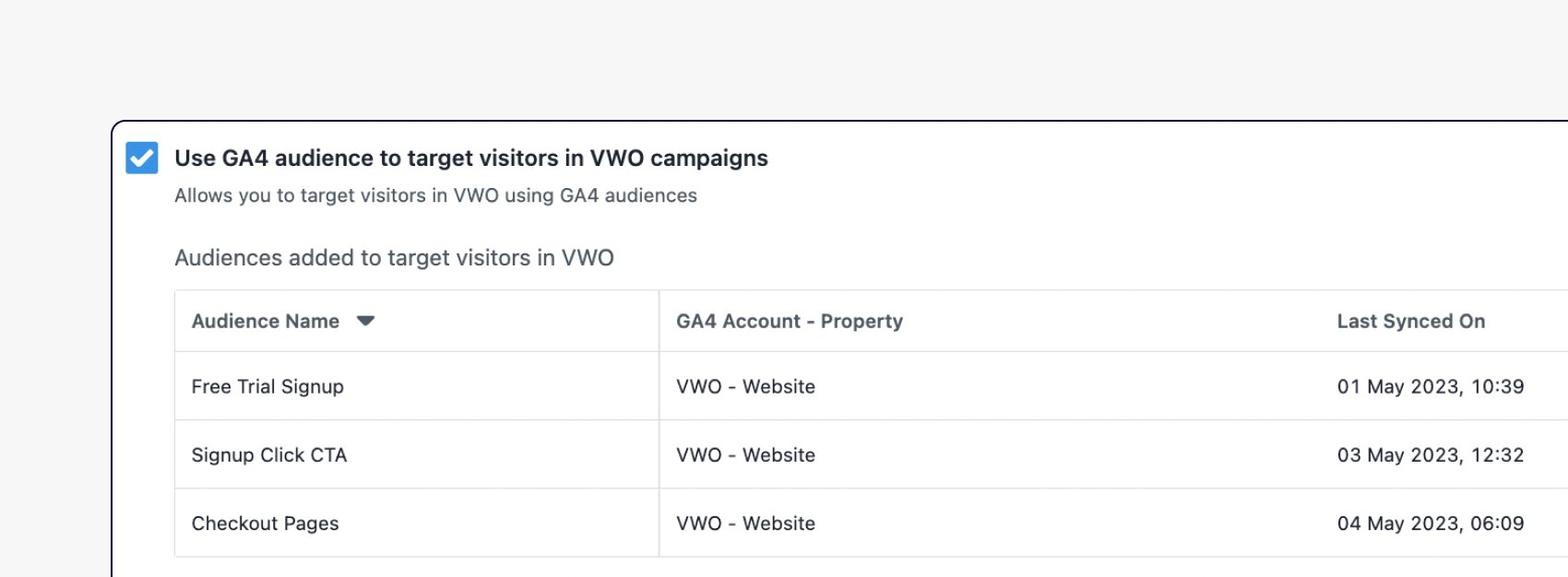 Use GA4 audience to target visitors in VWO campaigns