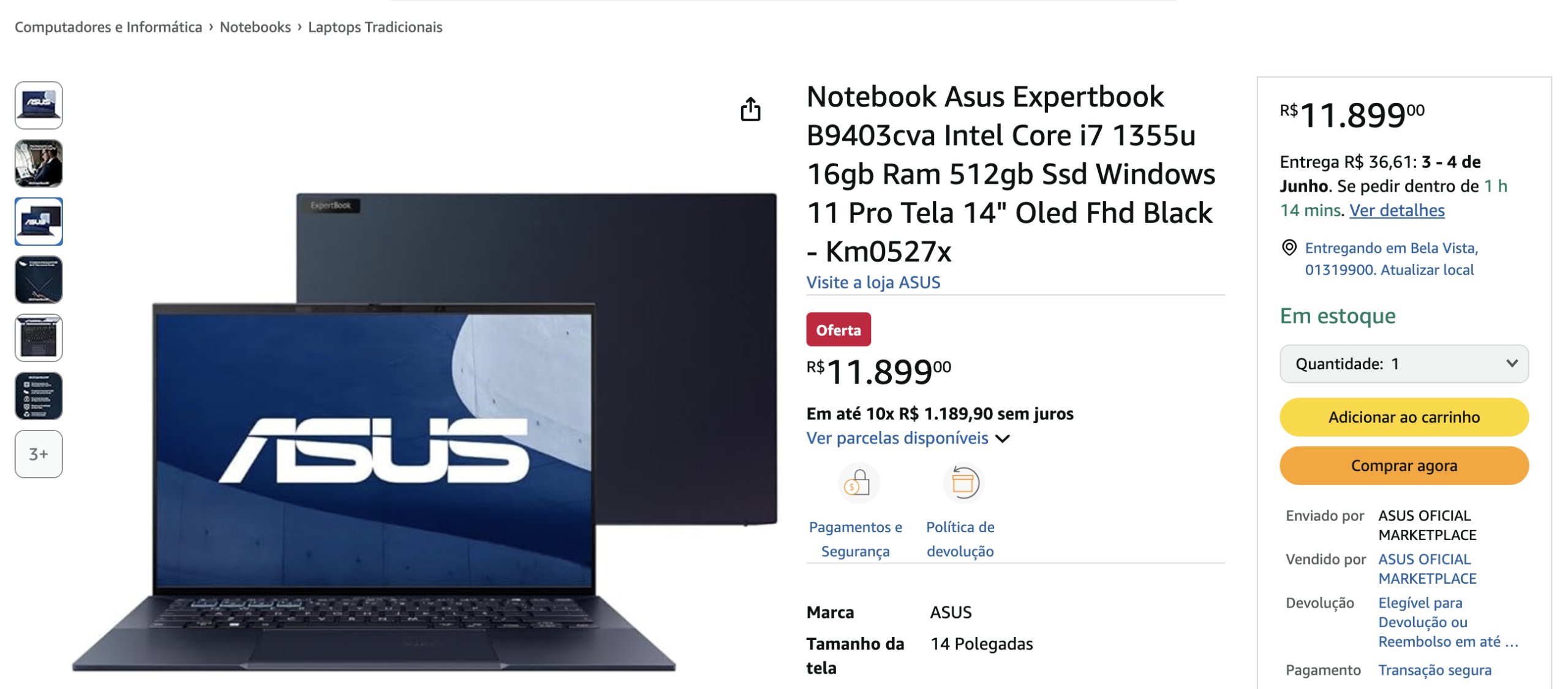 Produto da Amazon com botão "Adicionar ao carrinho"