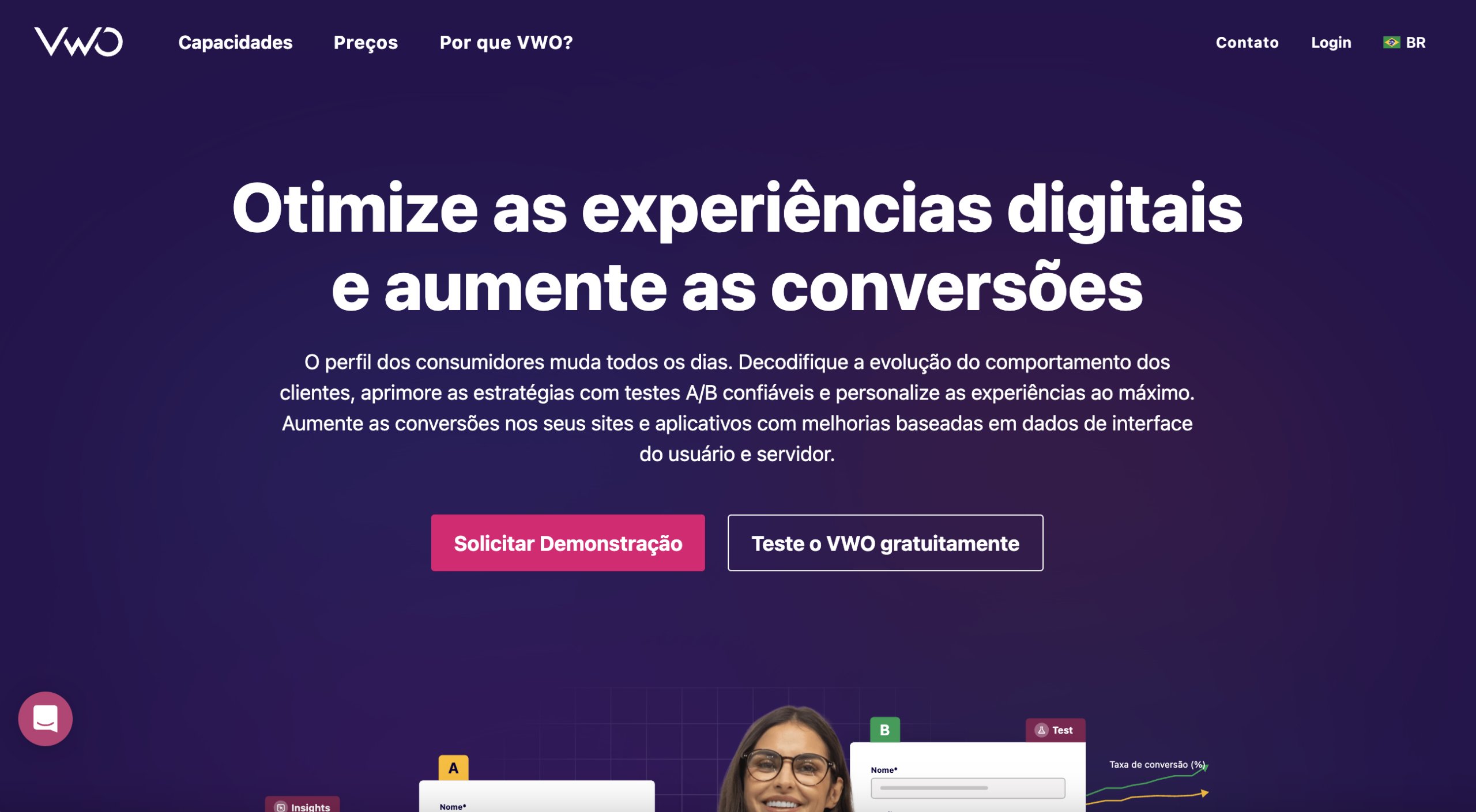 Homepage da VWO