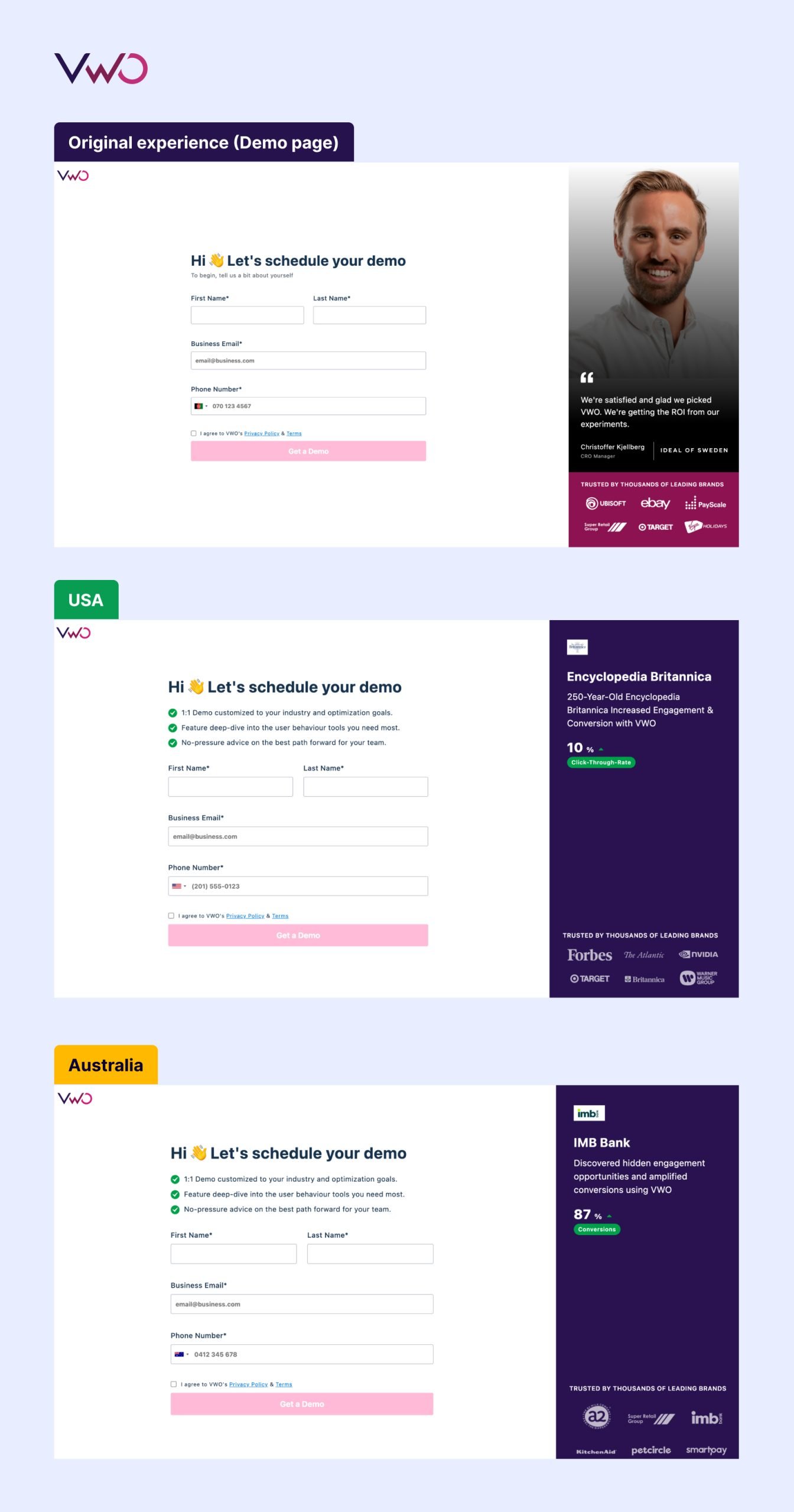 Original vs personalized experiences (Demo page)