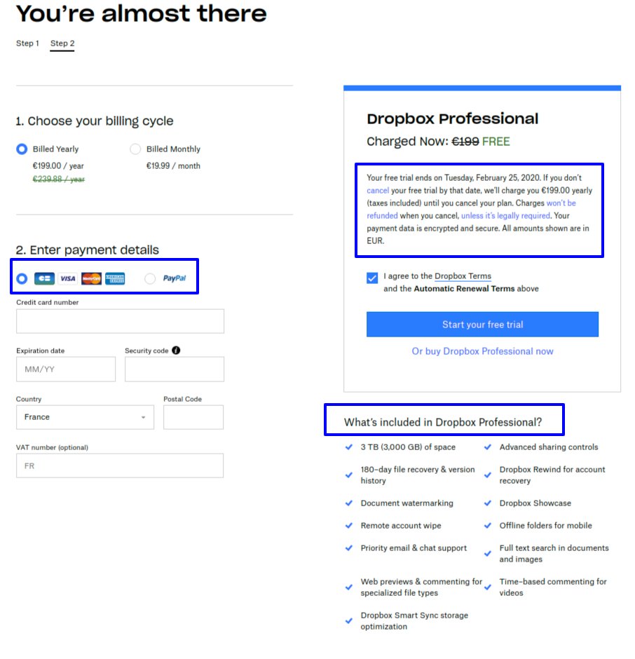 Dropbox freemium strategy - easy transition to paid plan