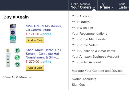 Personalization example on dashboard - Amazon (1)