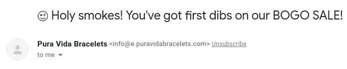 Pura Vida - triggering excitement in email subject line