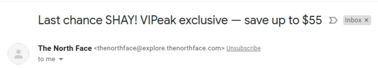 The North Face - using FOMO in email subject line