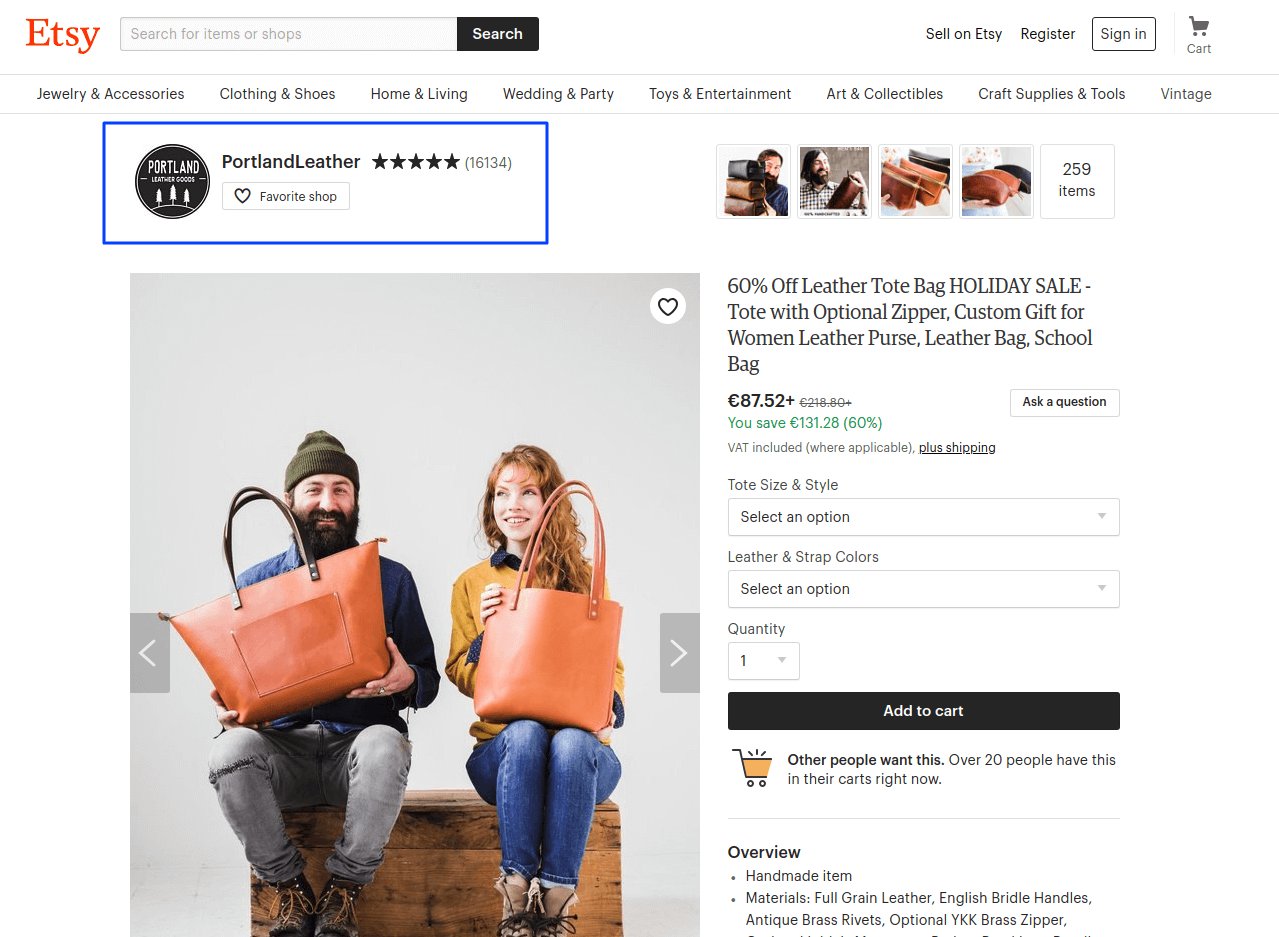 Etsy social proof