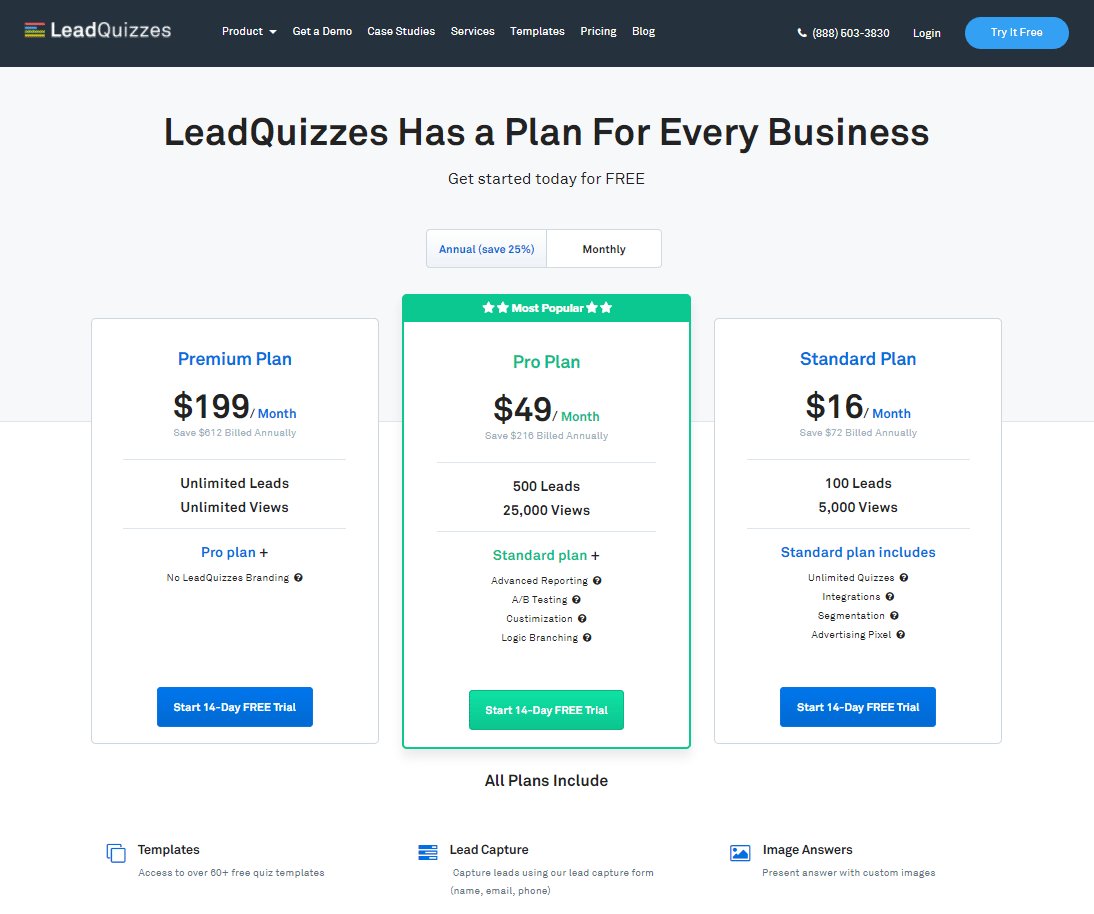 Pricing Page LeadQuizzes