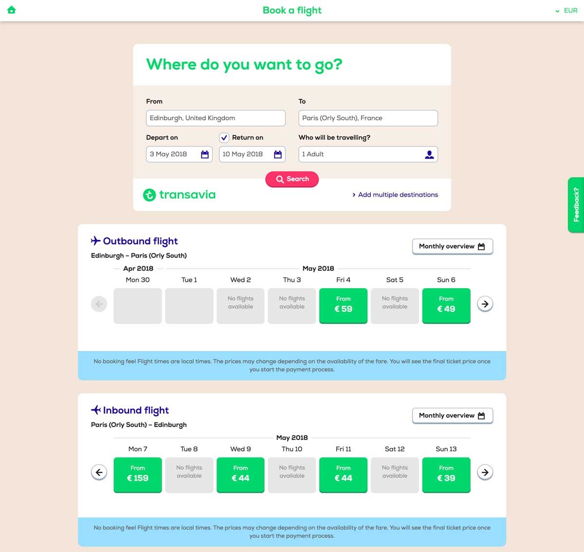 E-travel product page