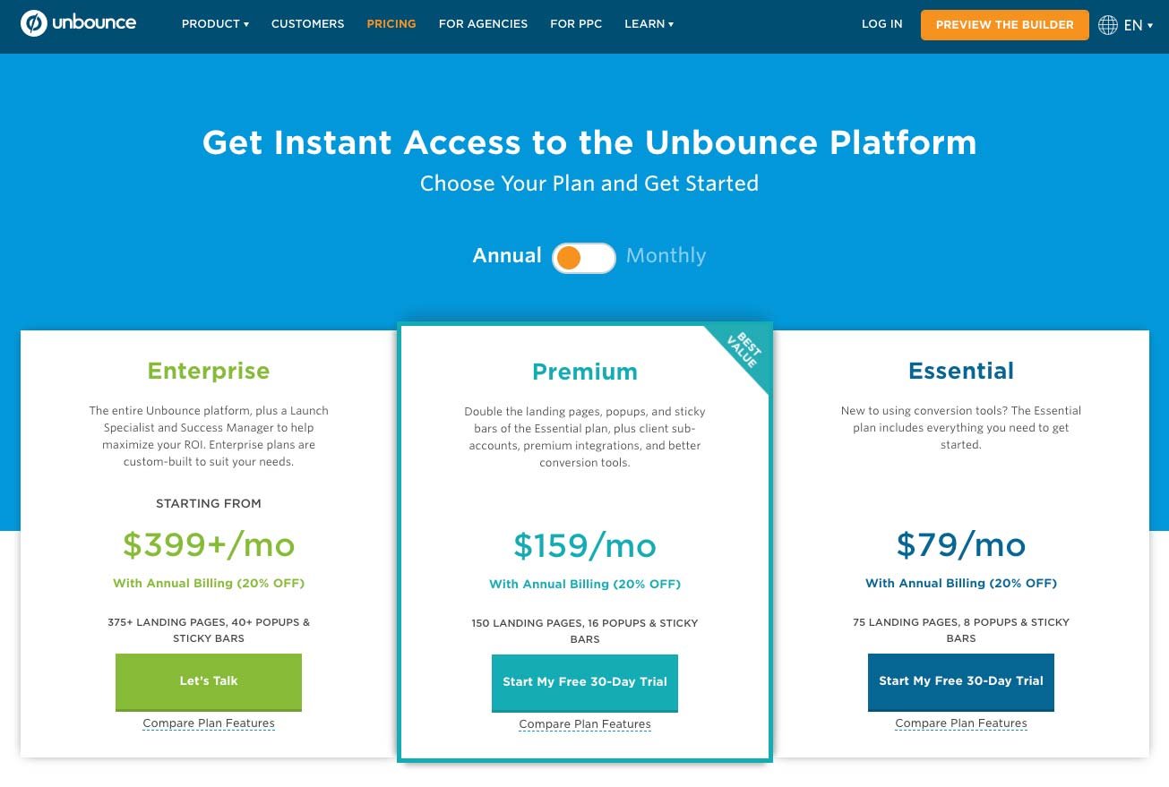 Unbounce Plans & Pricing