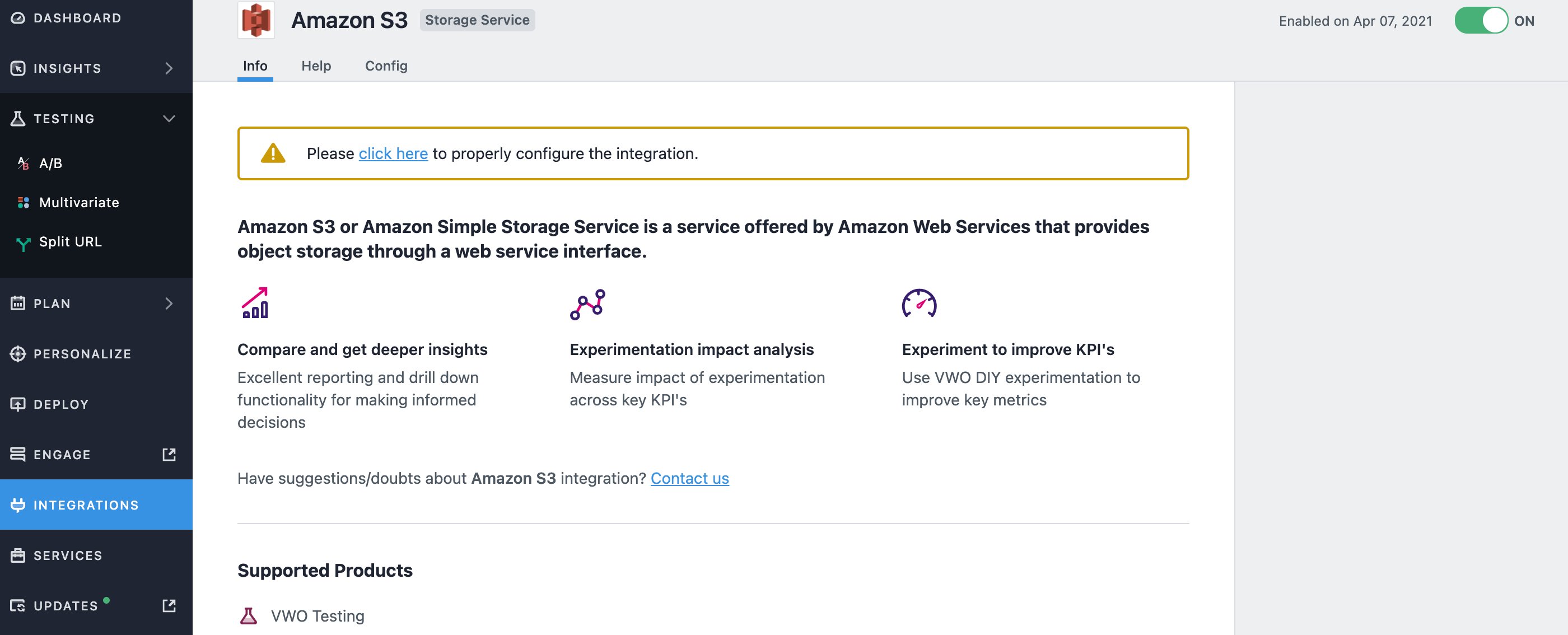Integration tab with Amazon S3 and Google Cloud Storage