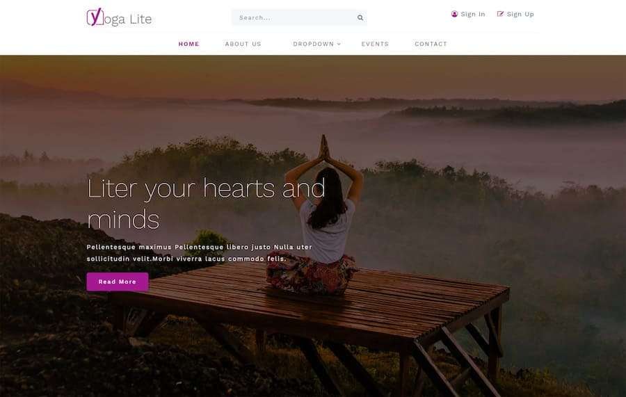 An example of Yoga Lite's homepage
