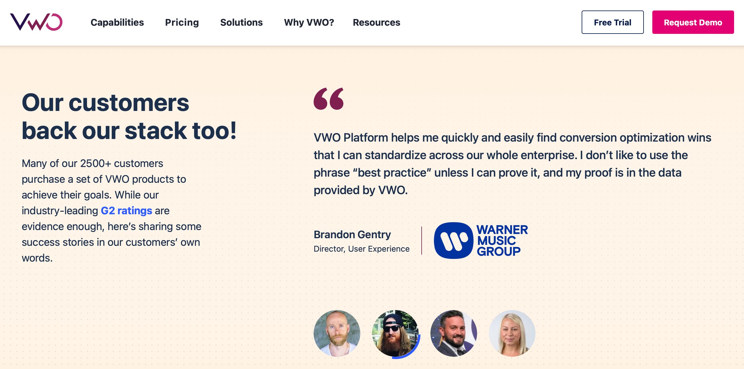 VWO as an example for incorporating social proof