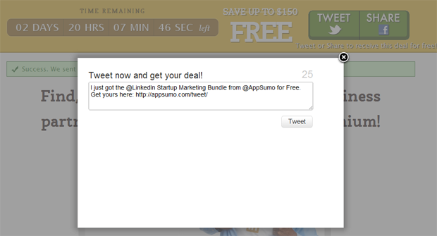 an example of pop up on appsumo's website