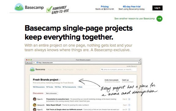 snapshot of the homepage of Basecamp