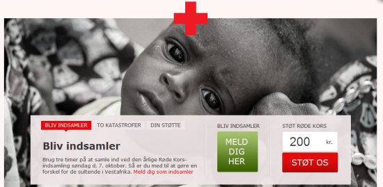 home page for RedCross Denmark's website