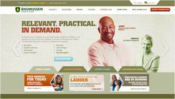 screenshot of the home page of the website for rasmussen college