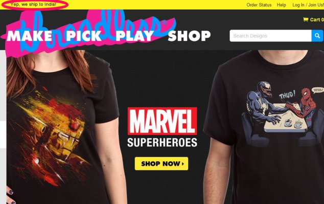 screenshot of the home page of Threadless