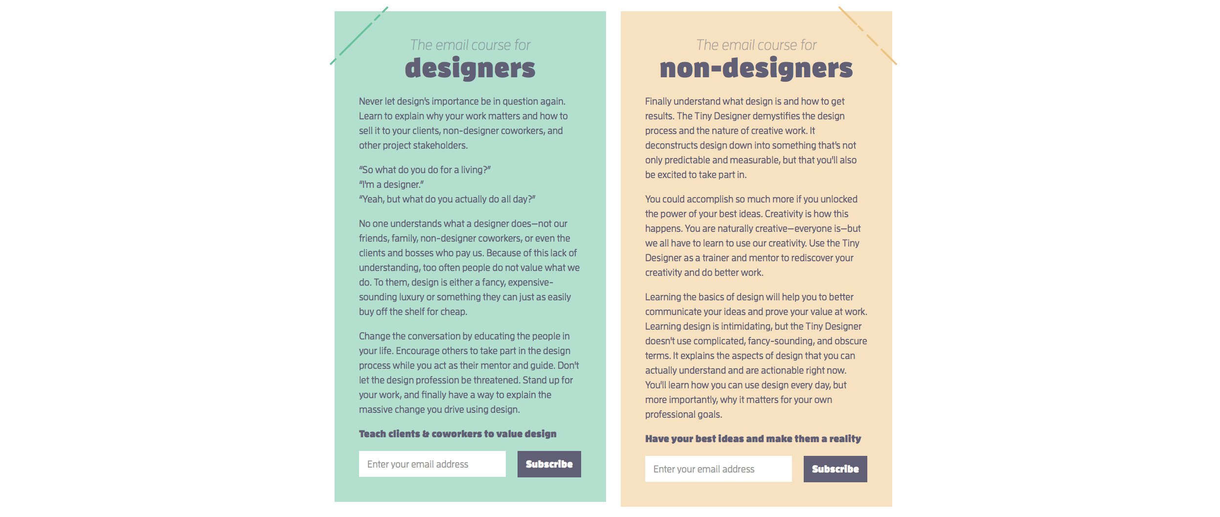 The Tiny Designer: email course registration page