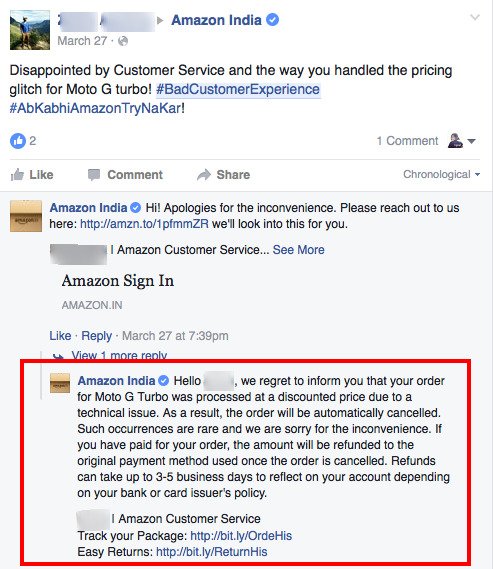 Negative Customer Feedback Response by Amazon