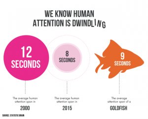 illustration showing how human attention is dwindling every year