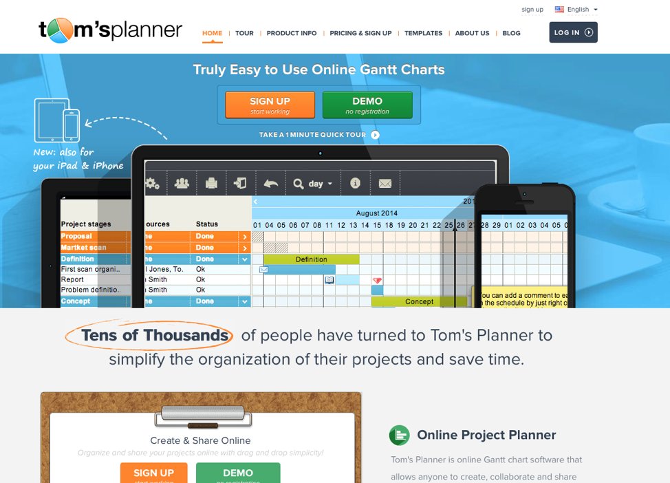 original homepage for the a/b test run on tom planner's web based project
