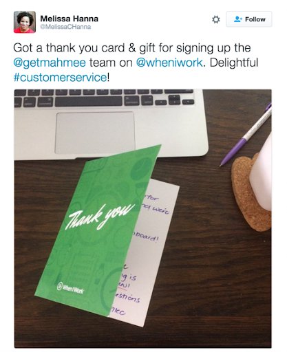 Tweet With An Image of Thank You Note Showcasing Customer Service
