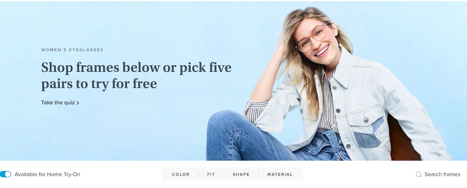 offer banner for products on warbyparker.com
