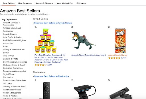 bestselling items listed on Amazon.com