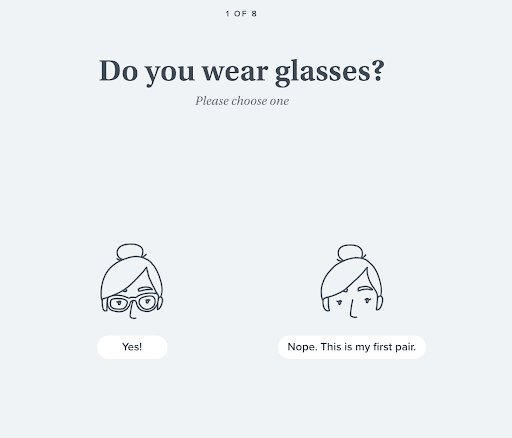 online quiz for buying eyeglasses on Warbyparker.com