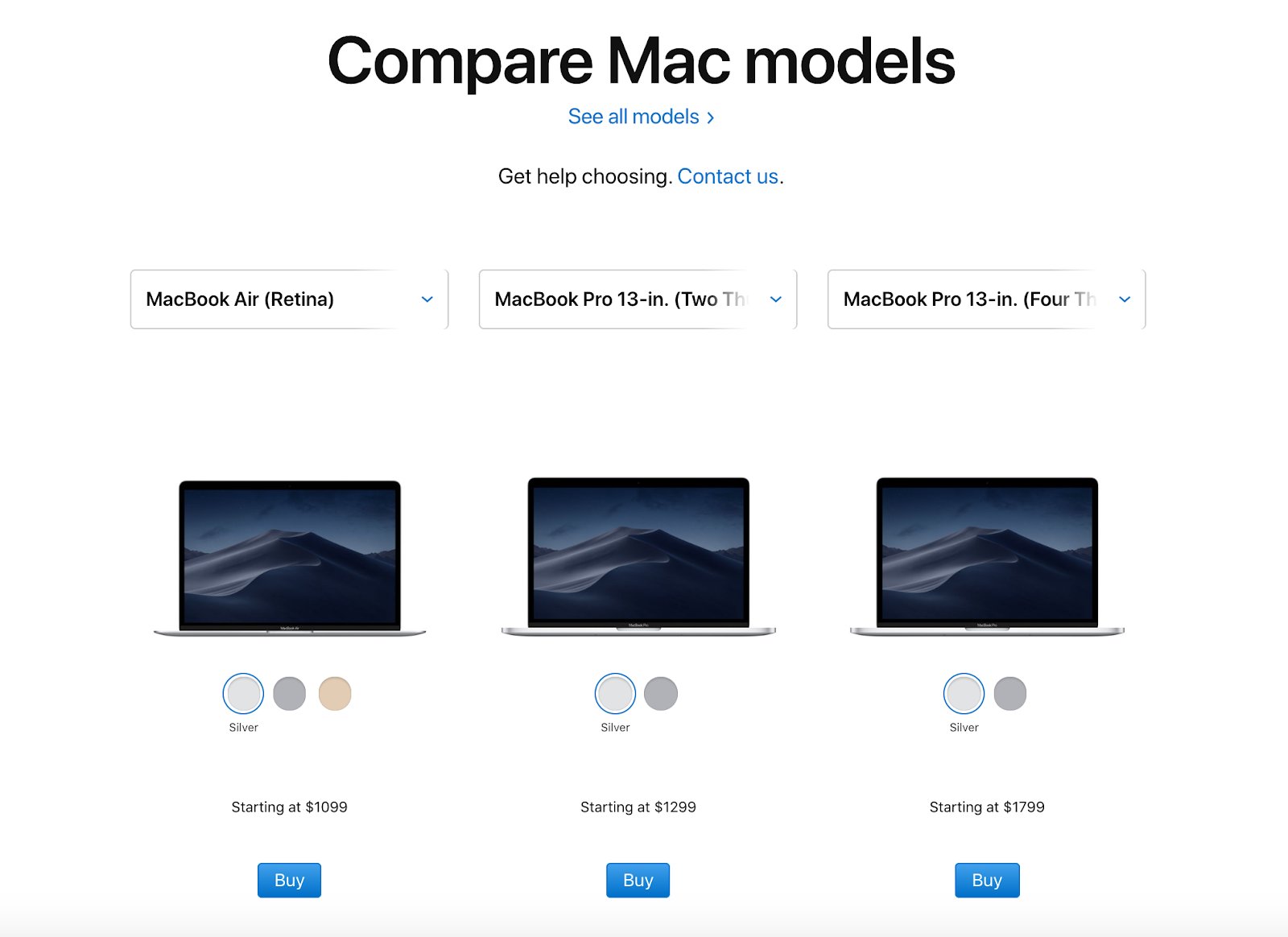 product comparison of Apple mac models